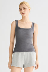 Padded Ribbed Wide-Strap Crew Tank orolay #color_gray