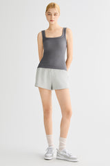 Padded Ribbed Wide-Strap Crew Tank orolay #color_gray