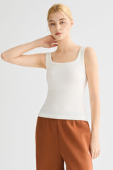 Padded Ribbed Wide-Strap Crew Tank orolay #color_white