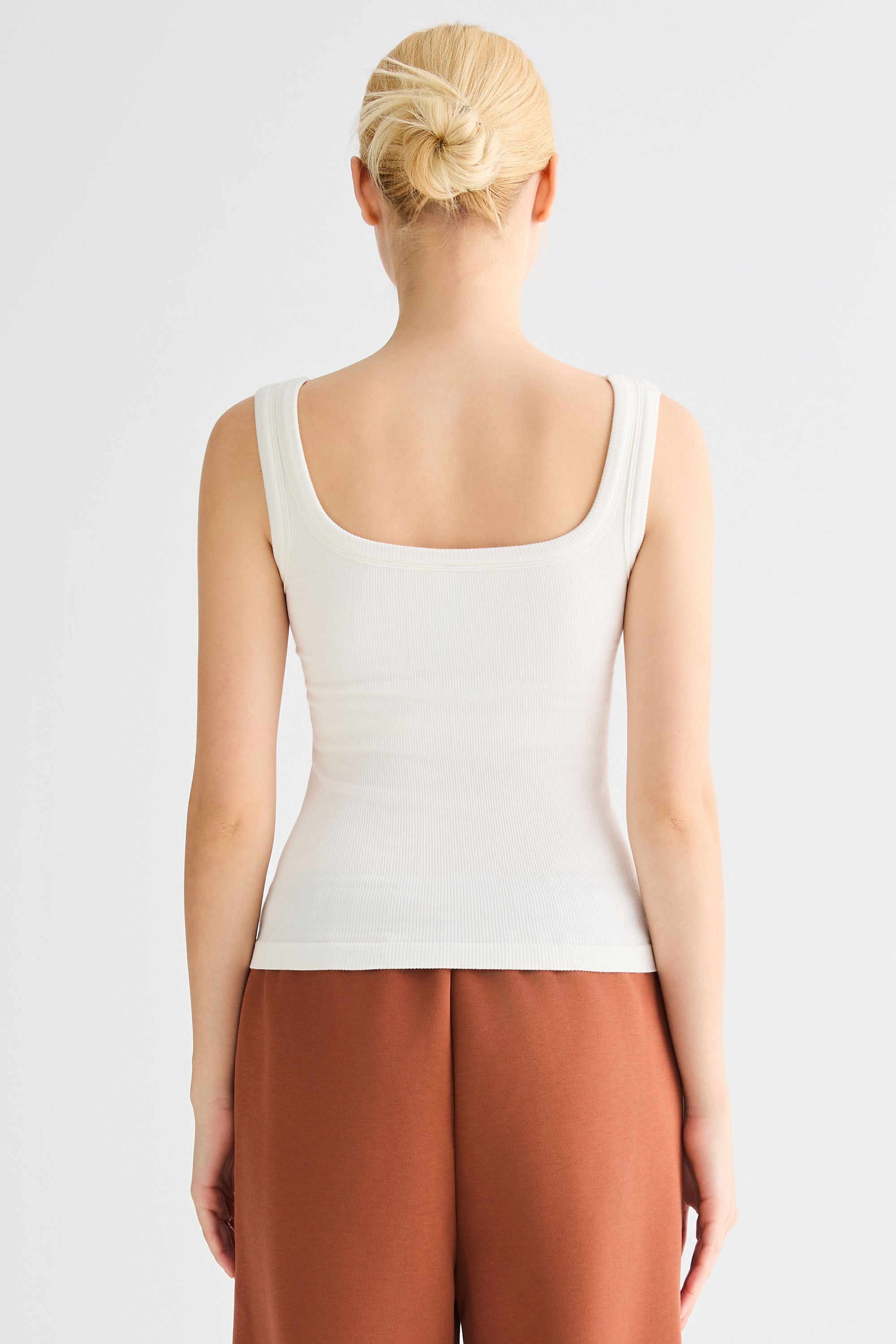 Padded Ribbed Wide-Strap Crew Tank orolay #color_white