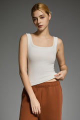 Padded Ribbed Wide-Strap Crew Tank orolay #color_white
