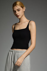 Padded Ribbed Square Neck Tank OROLAY #color_black