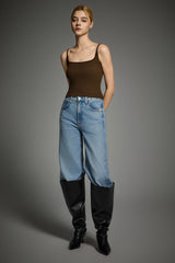 Padded Ribbed Square Neck Tank OROLAY #color_brown