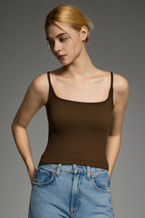Padded Ribbed Square Neck Tank OROLAY #color_brown