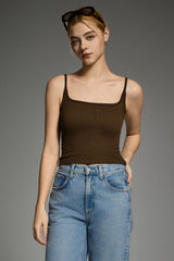 Padded Ribbed Square Neck Tank OROLAY #color_brown