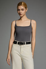 Padded Ribbed Square Neck Tank OROLAY #color_gray