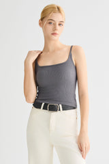 Padded Ribbed Square Neck Tank OROLAY #color_gray