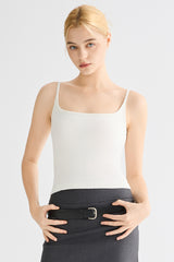 Padded Ribbed Square Neck Tank OROLAY #color_white