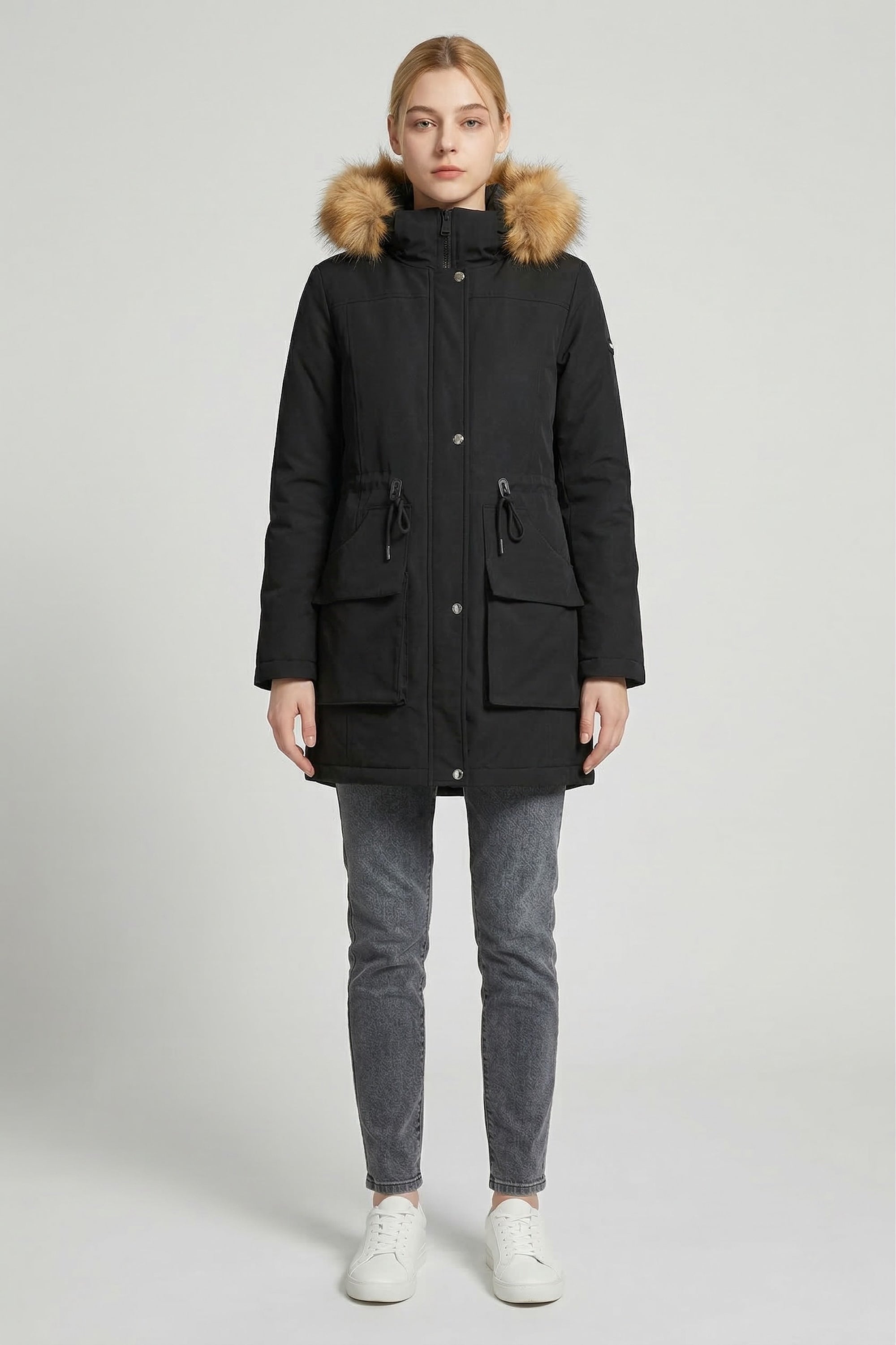 Orolay-Thickened Fleece Lined Parka-#color_Black