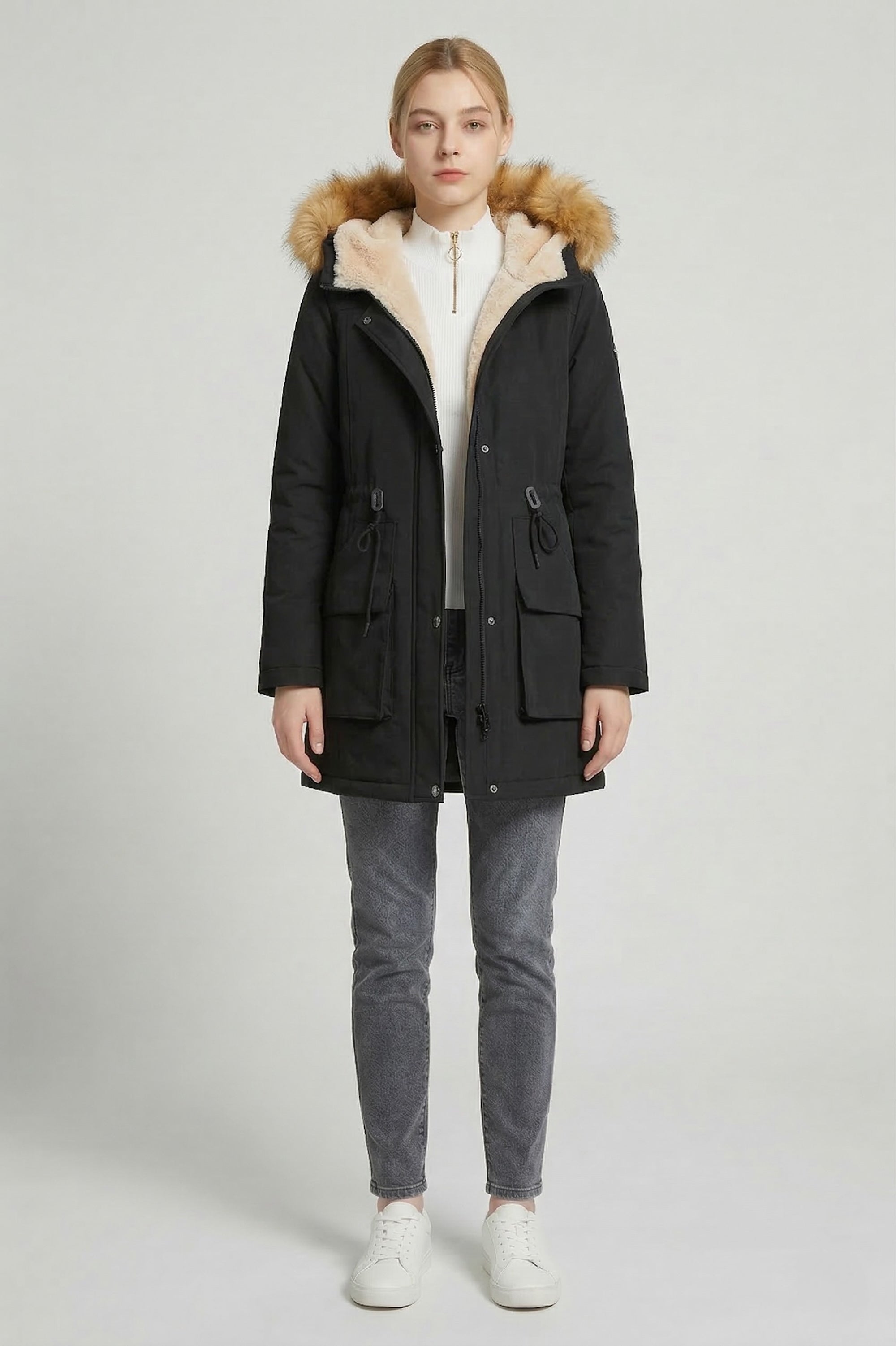 Orolay-Thickened Fleece Lined Parka-#color_Black