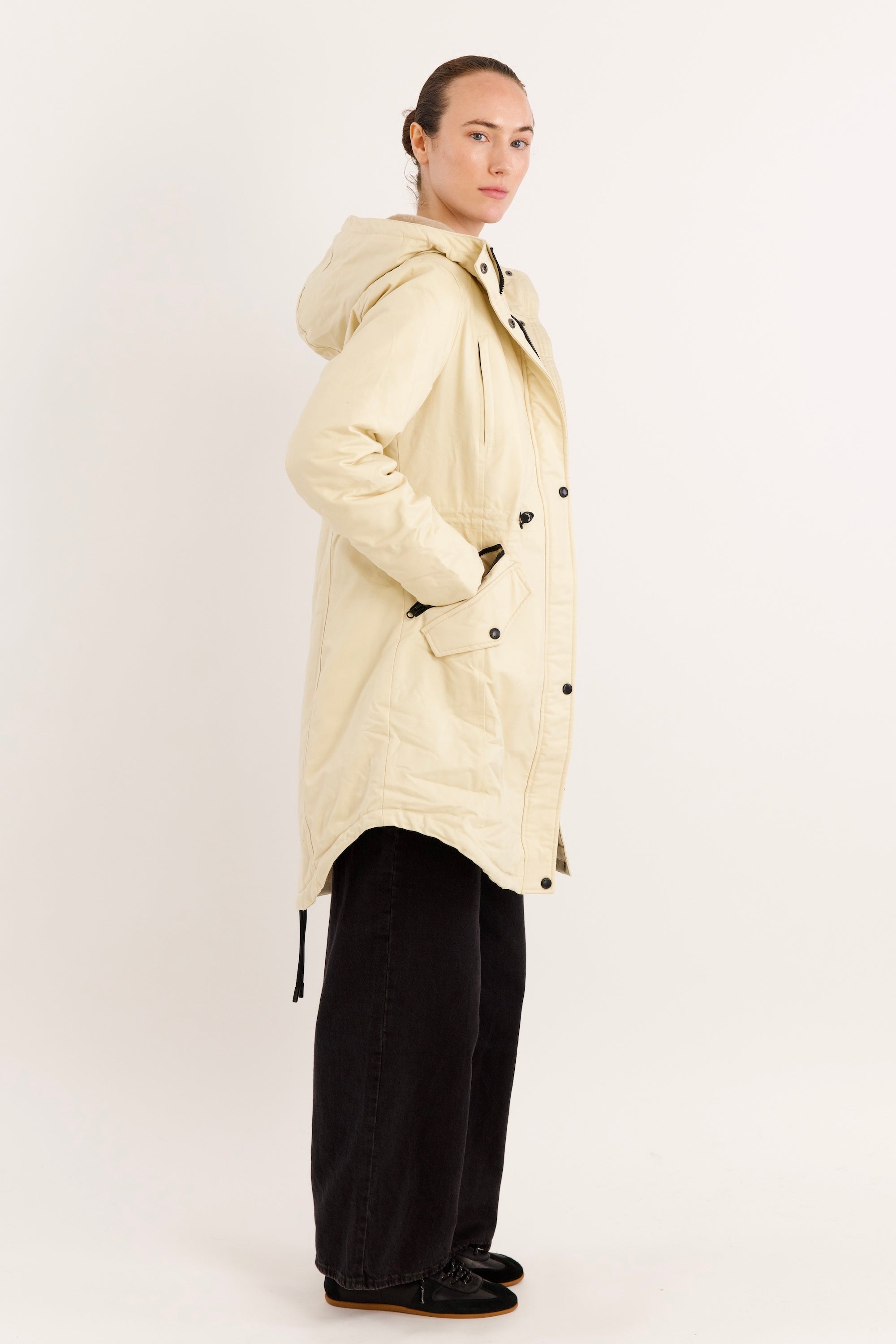 Parka-Drawstring Waist Fleece - Lined Parka - Orolay, #color_tan