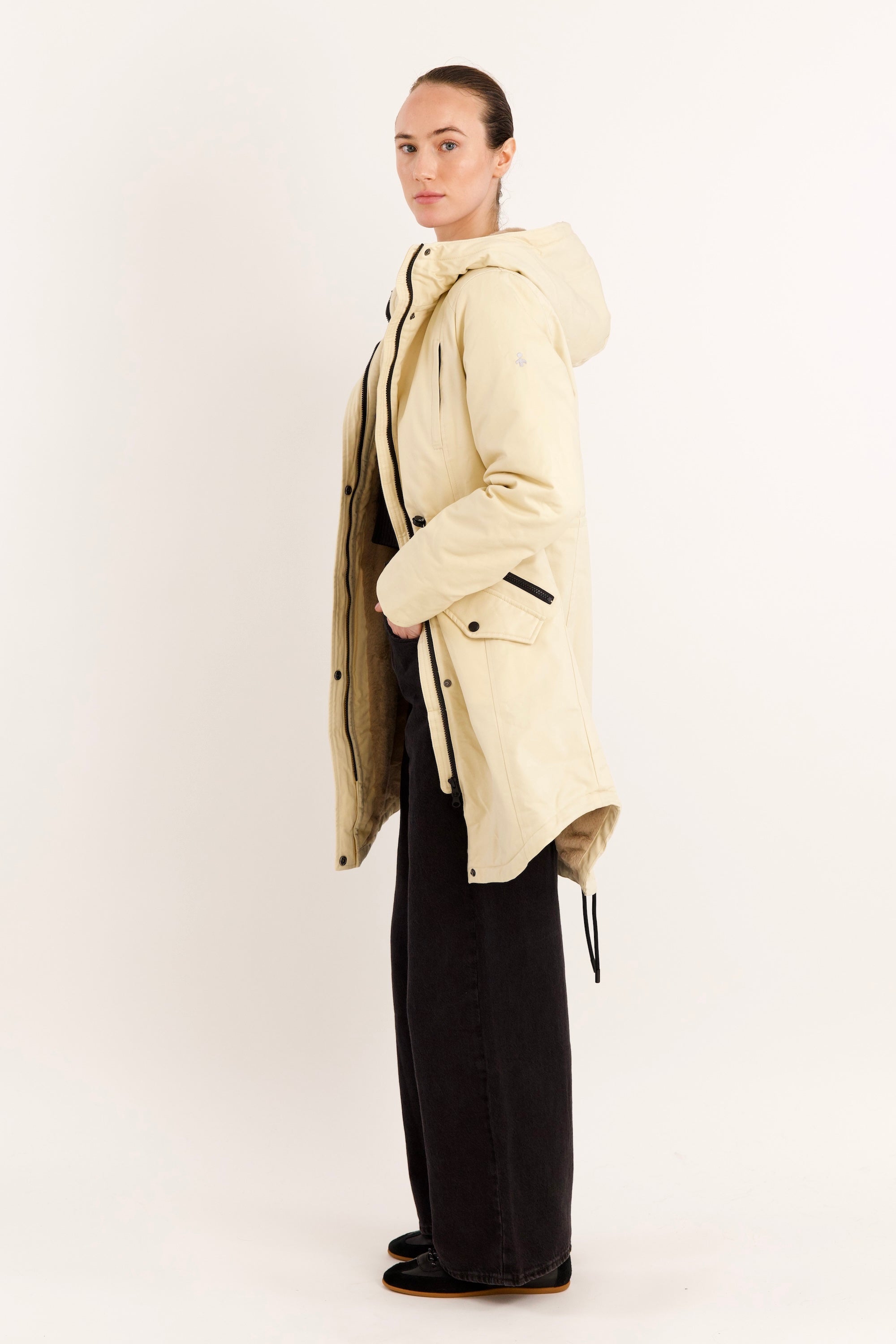 Parka-Drawstring Waist Fleece - Lined Parka - Orolay, #color_tan