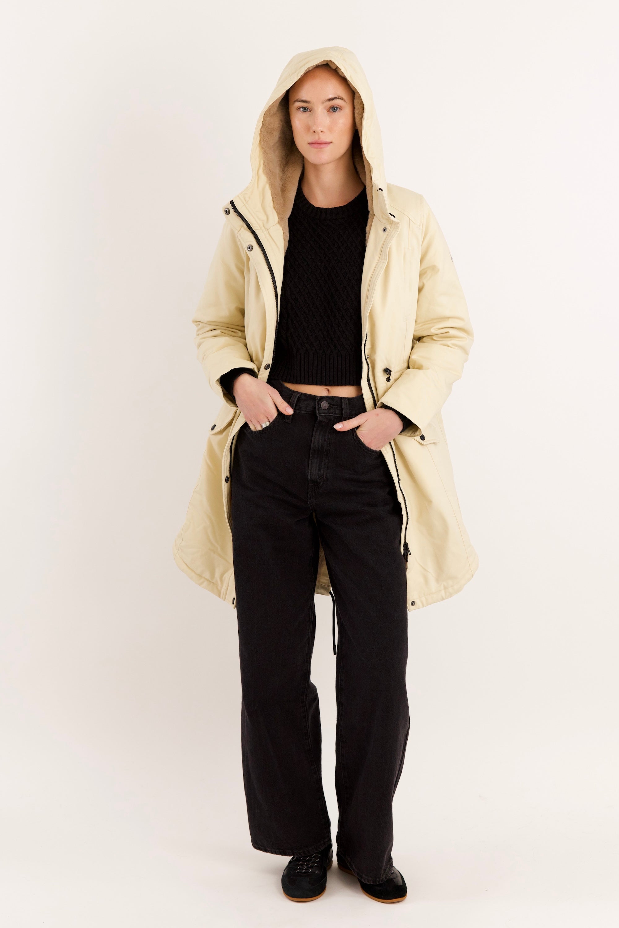Parka-Drawstring Waist Fleece - Lined Parka - Orolay, #color_tan