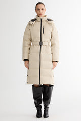 Full-Length Belted Hooded Down Jacket Orolay #color_beige