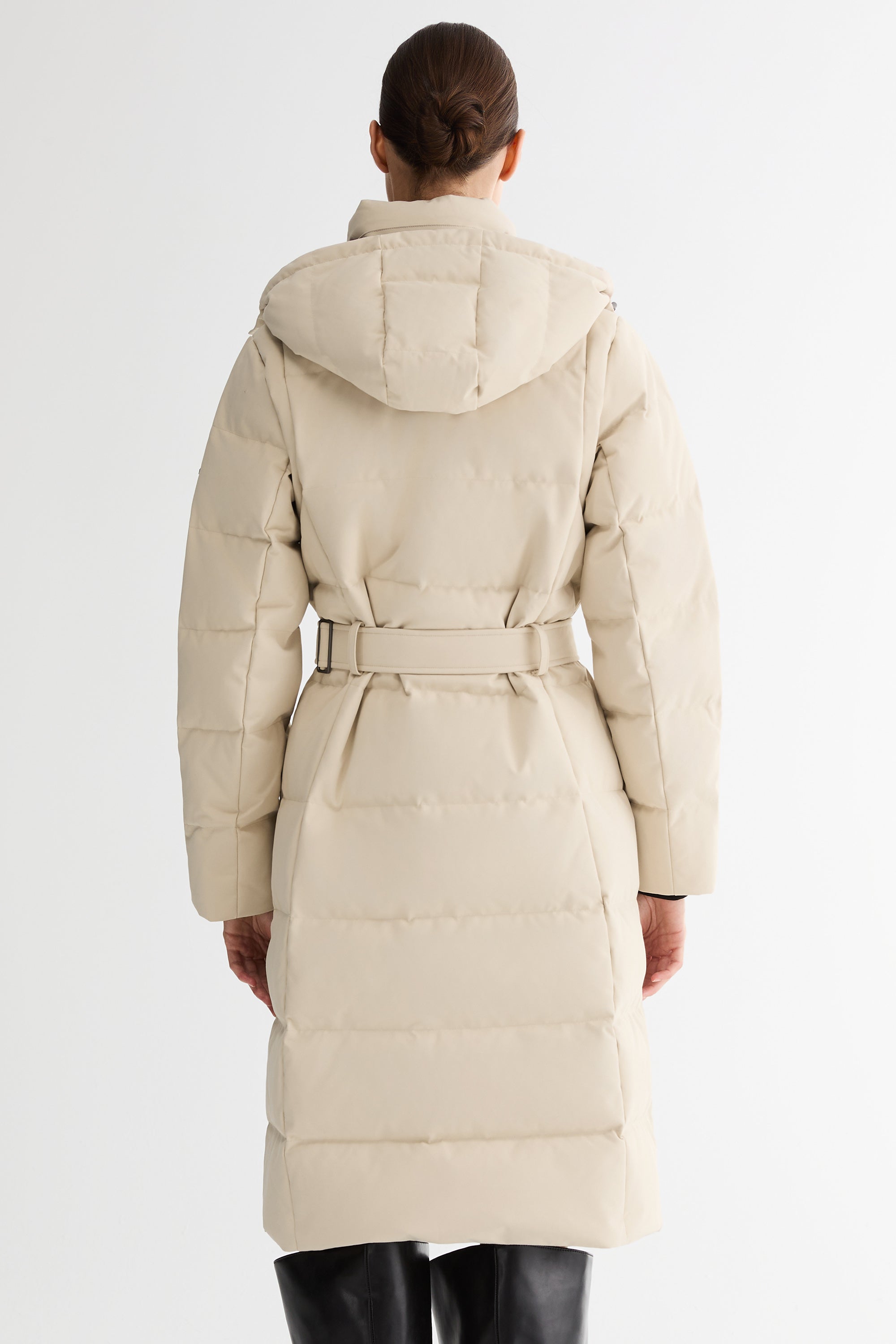Full-Length Belted Hooded Down Jacket Orolay #color_beige