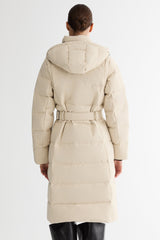 Full-Length Belted Hooded Down Jacket Orolay #color_beige