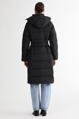 Full-Length Belted Hooded Down Jacket Orolay #color_black