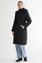 Full-Length Belted Hooded Down Jacket Orolay #color_black