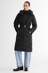Full-Length Belted Hooded Down Jacket Orolay #color_black