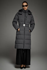 Full-Length Belted Hooded Down Jacket Orolay #color_darkgray