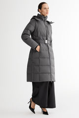 Full-Length Belted Hooded Down Jacket Orolay #color_darkgray