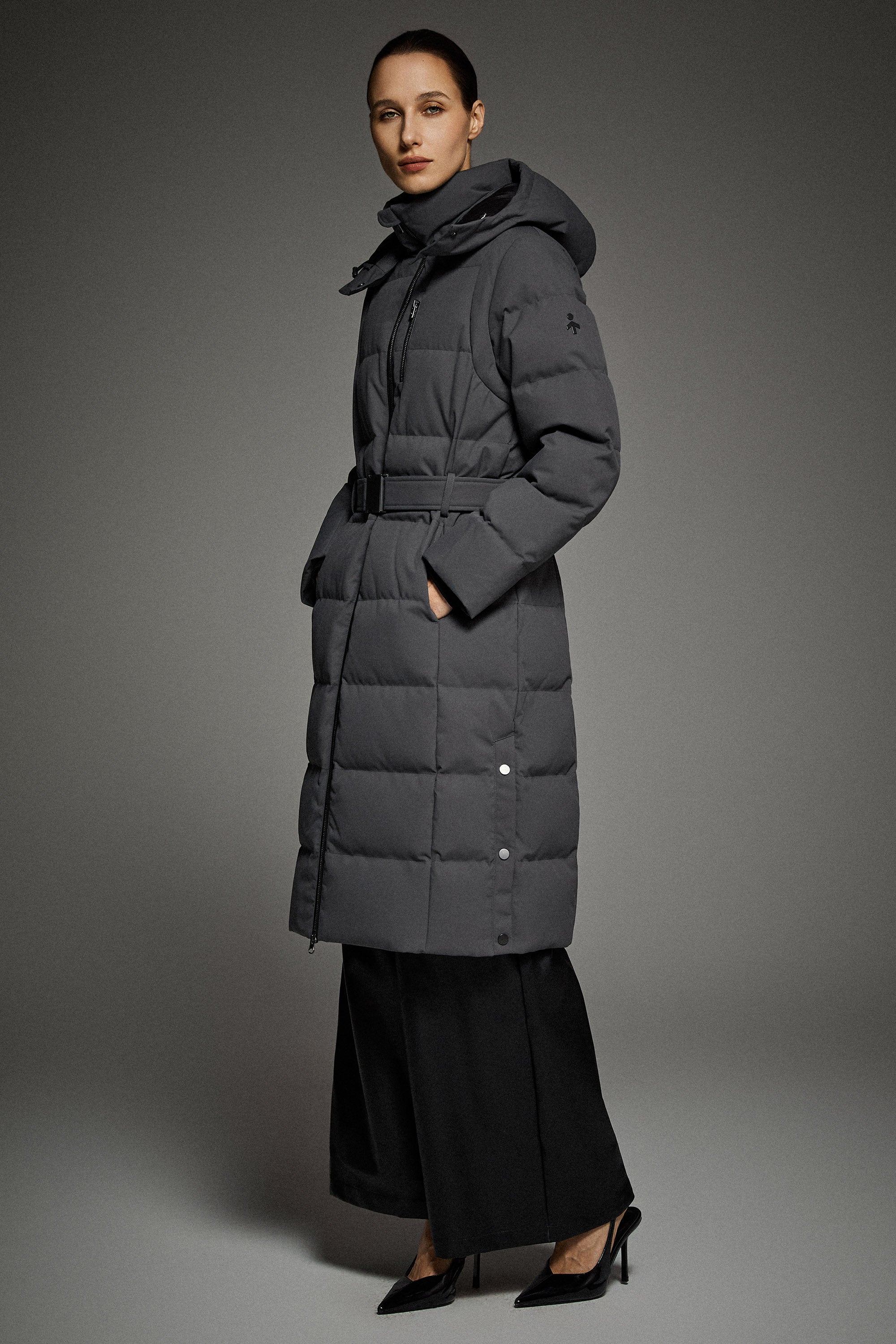 Full-Length Belted Hooded Down Jacket Orolay #color_darkgray