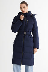 Full-Length Belted Hooded Down Jacket Orolay #color_navy