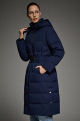 Full-Length Belted Hooded Down Jacket Orolay #color_navy