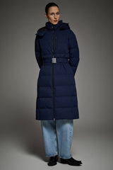 Full-Length Belted Hooded Down Jacket Orolay #color_navy