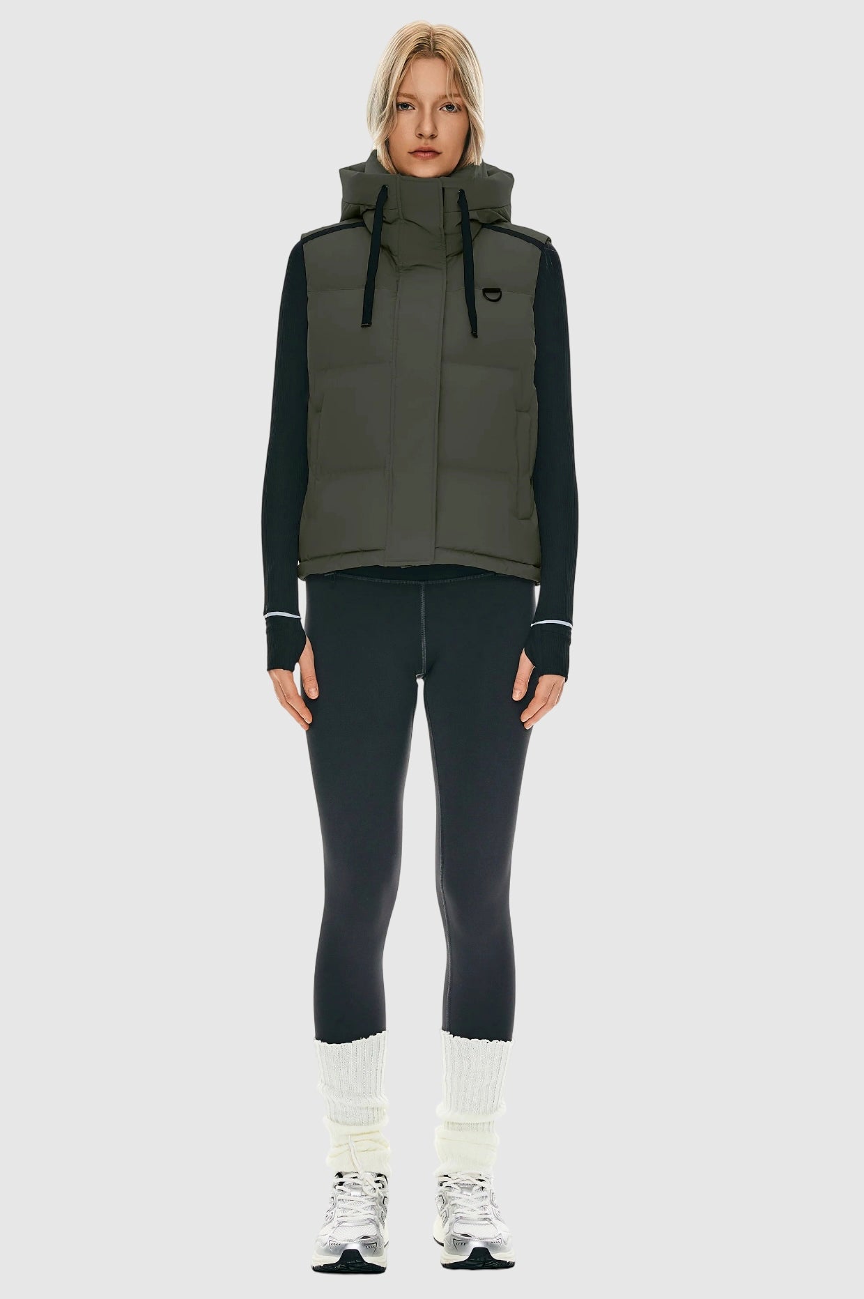 Orolay Puffer Down Vest Hooded Cropped Zip Up #color_dark green