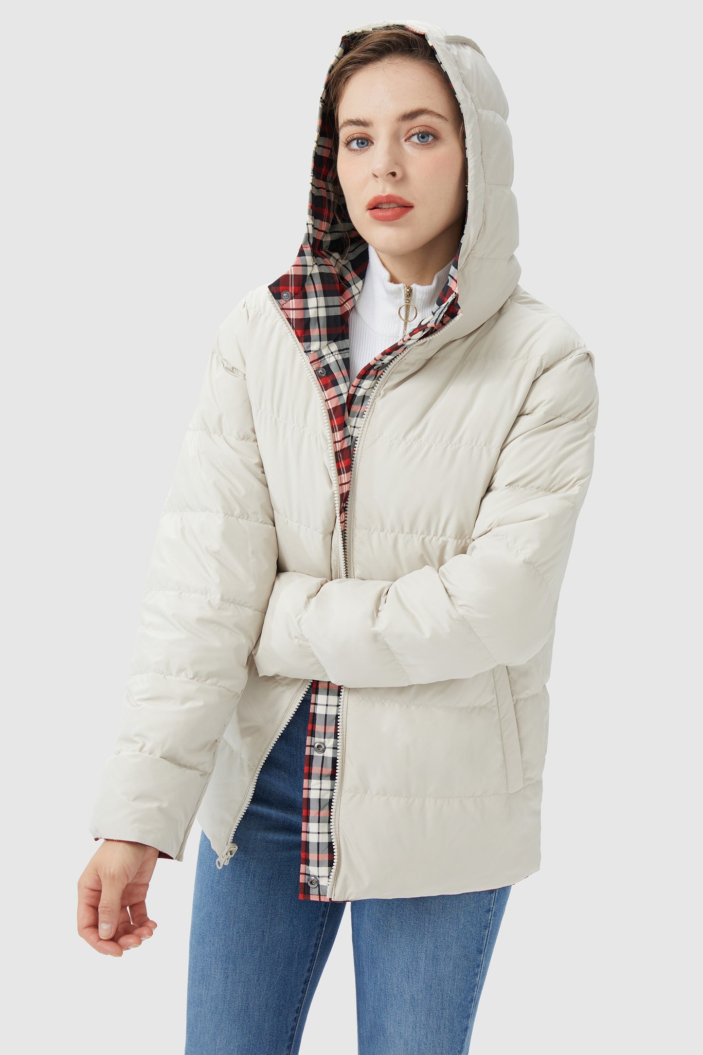 Lightweight Reversible Down Jacket with Hood