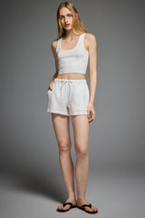Relaxed Linen Drawstring Shorts Orolay #color_white
