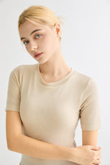Short-Sleeve Padded Knit Crew T-Shirt OROLAY #color_beige
