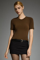 Short-Sleeve Padded Knit Crew T-Shirt OROLAY #color_brown