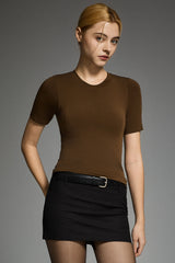 Short-Sleeve Padded Knit Crew T-Shirt OROLAY #color_brown