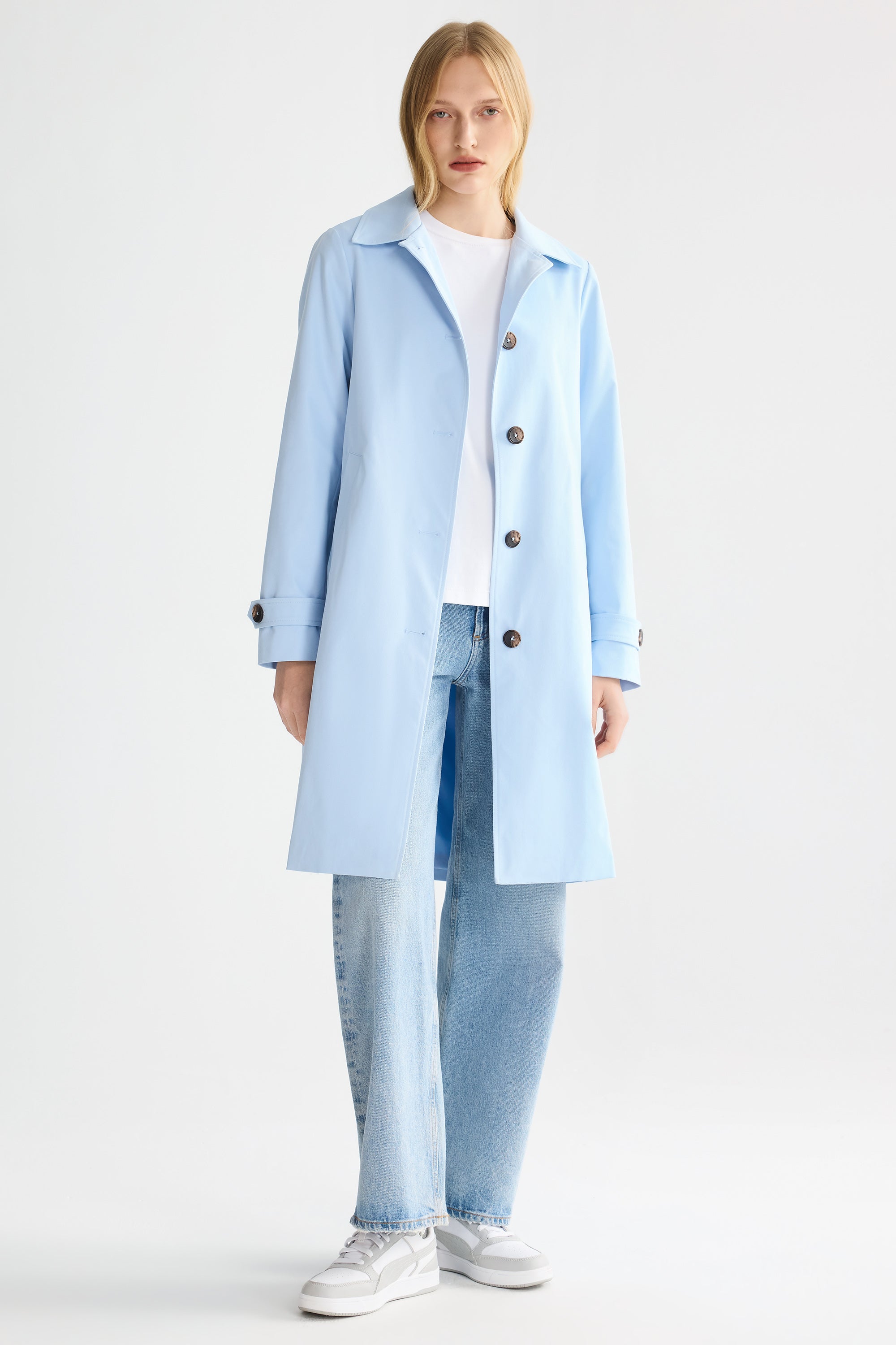 Orolay-Single-Breasted Trench-#color_Light Blue