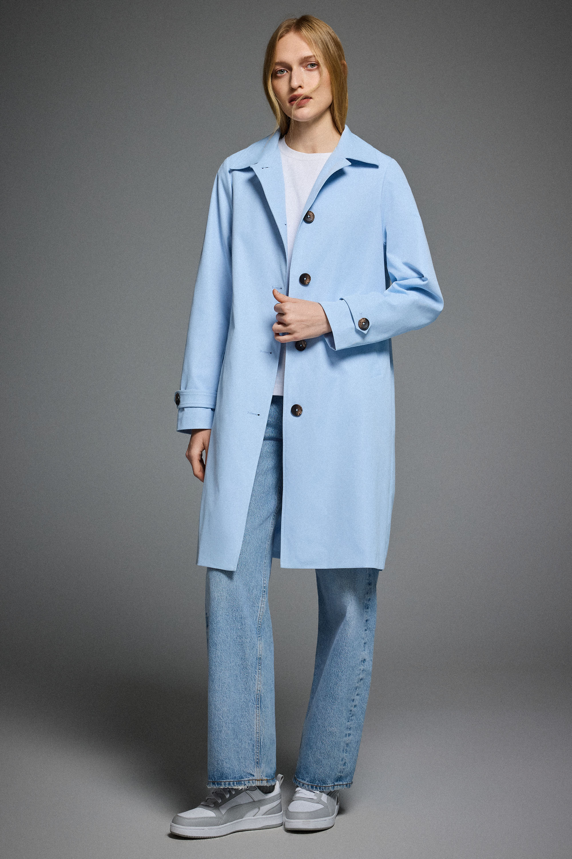 Orolay-Single-Breasted Trench-#color_Light Blue