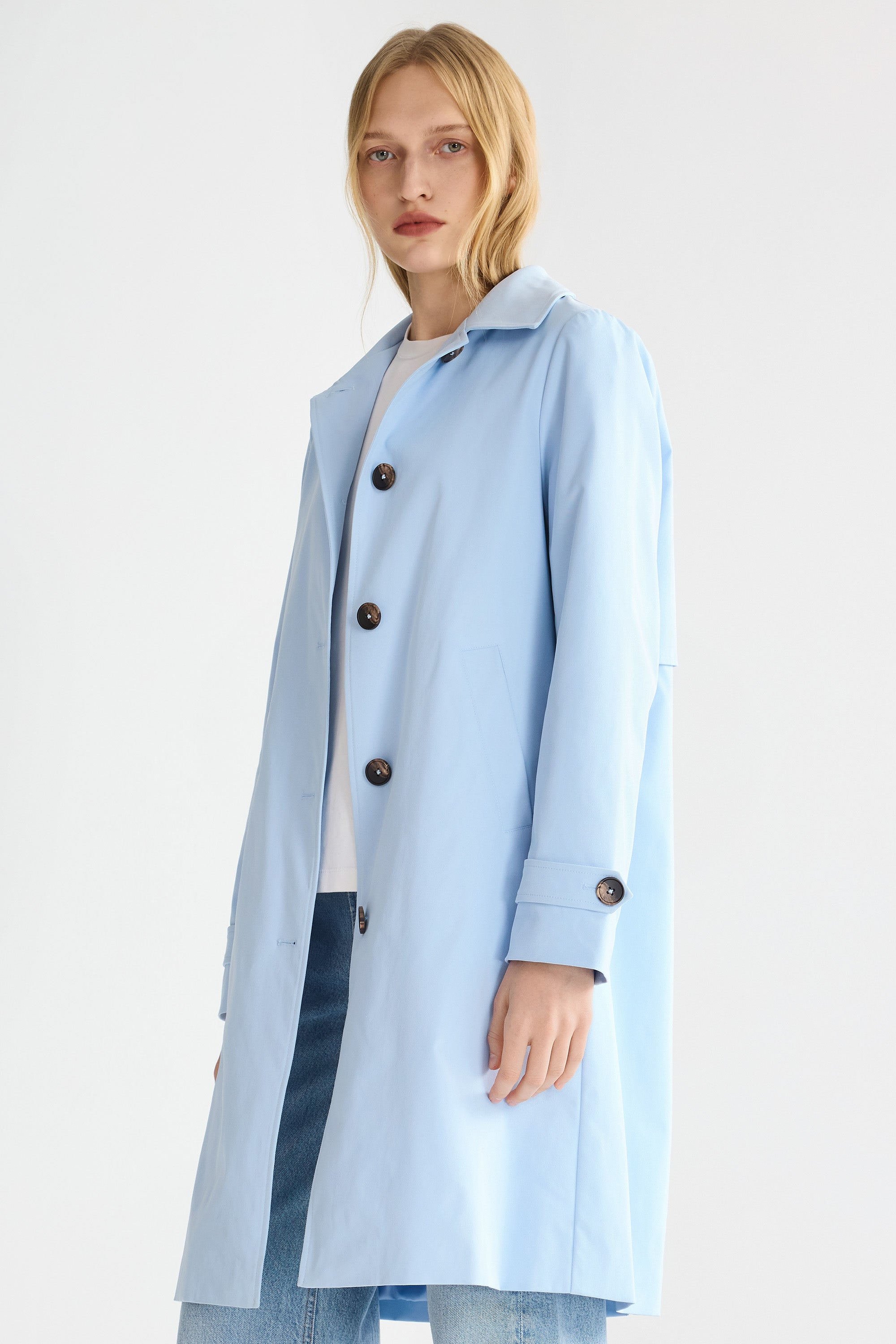 Orolay-Single-Breasted Trench-#color_Light Blue