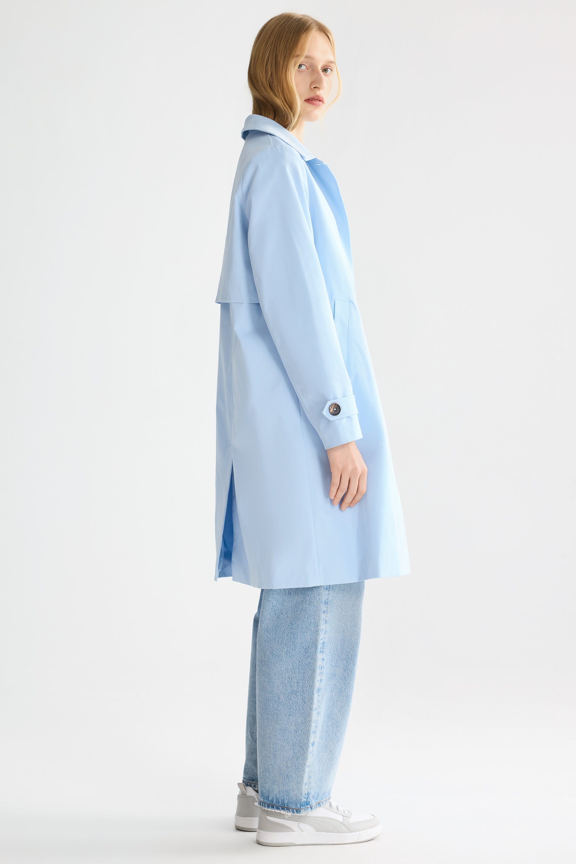 Orolay-Single-Breasted Trench-#color_Light Blue