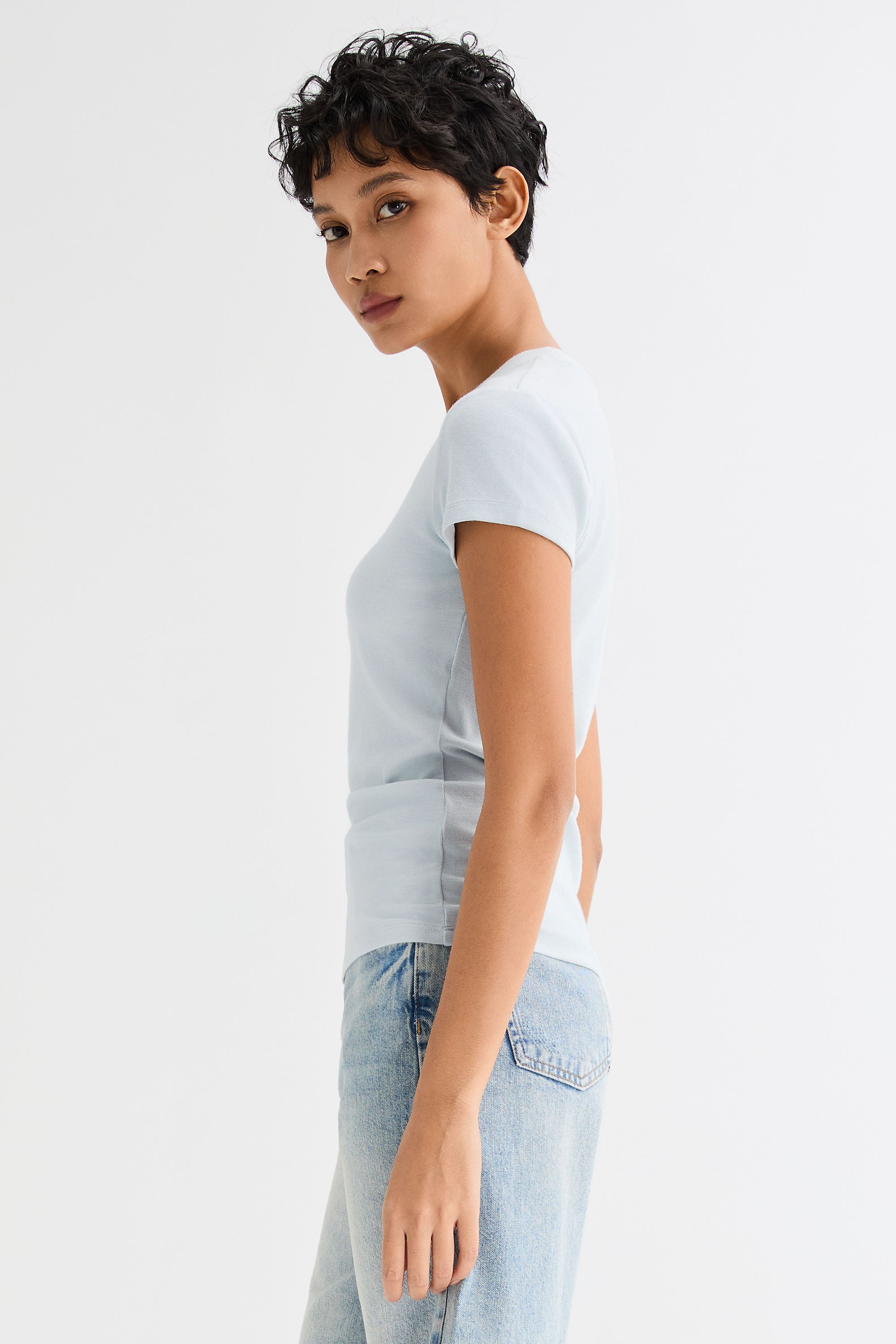 orolay Slim-Fit Crew Neck Stretch Knit T-Shirt #color_light blue