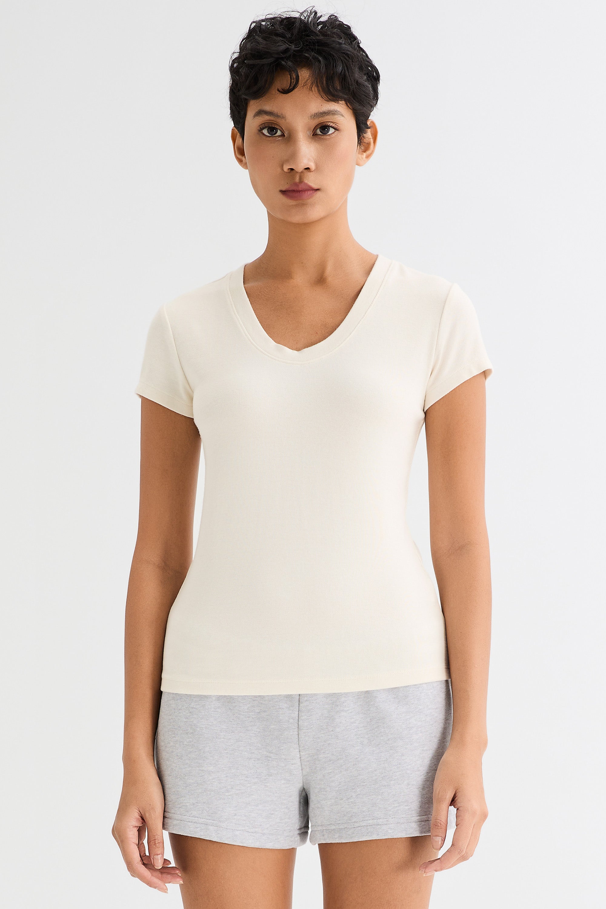 orolay Slim-Fit Crew Neck Stretch Knit T-Shirt #color_soft white