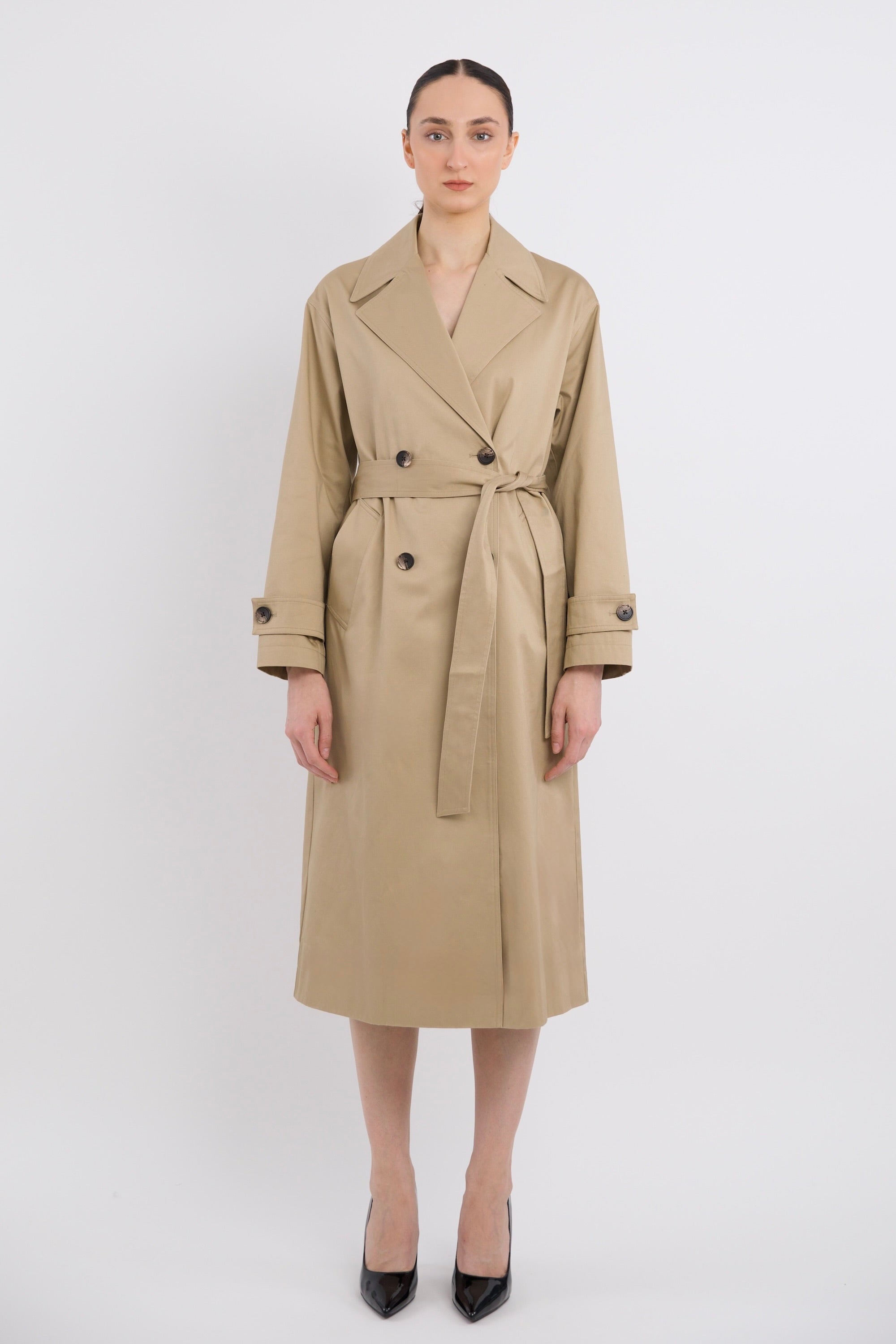 Maxi Length Oversized Trench Coat orolay #color_khaki
