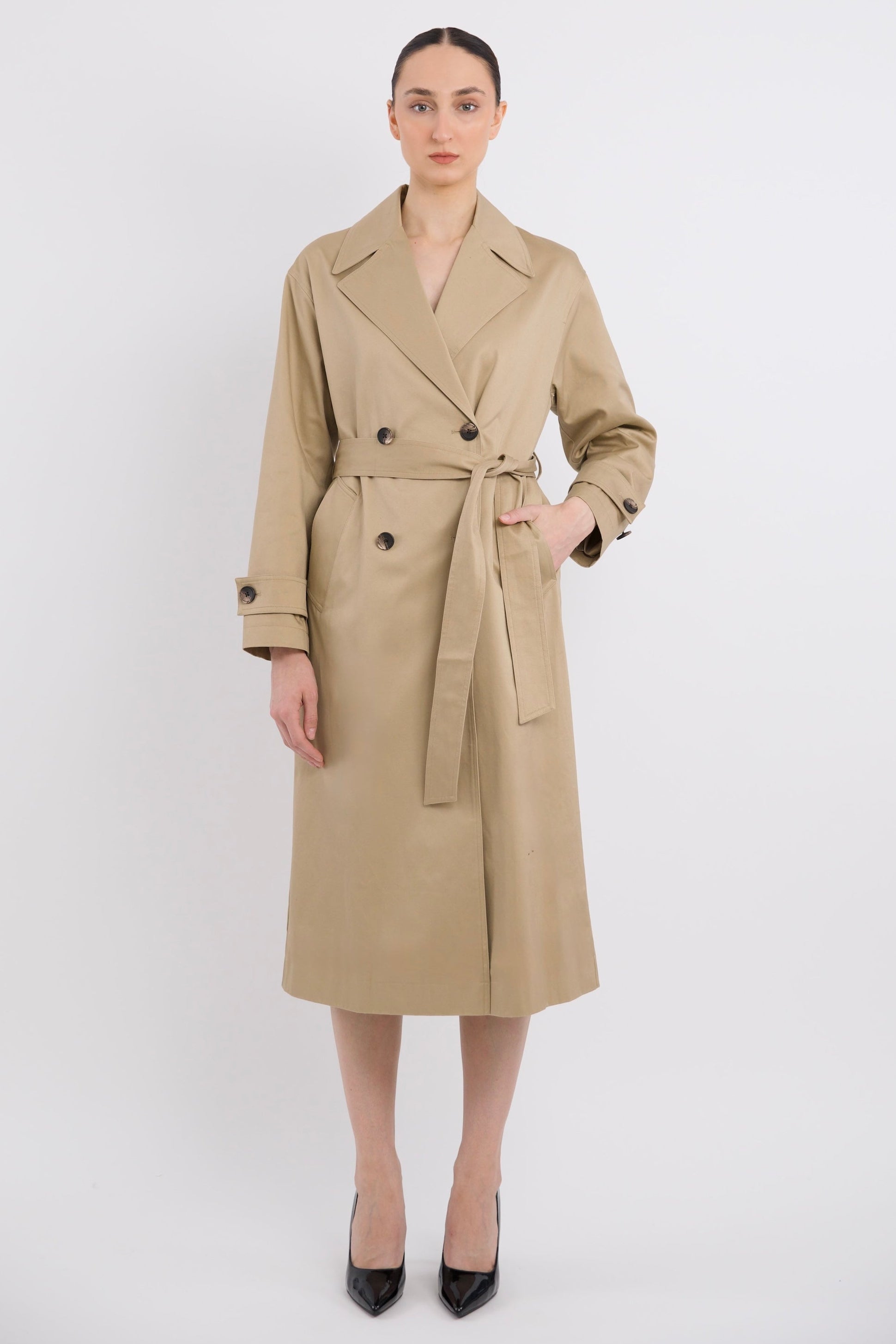 Maxi Length Oversized Trench Coat orolay #color_khaki