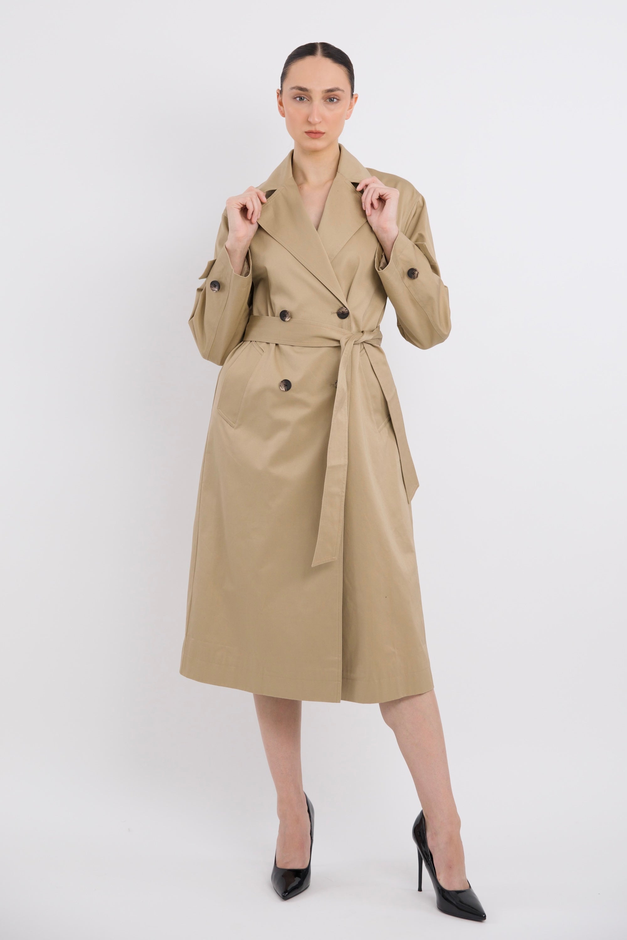 Maxi Length Oversized Trench Coat orolay #color_khaki