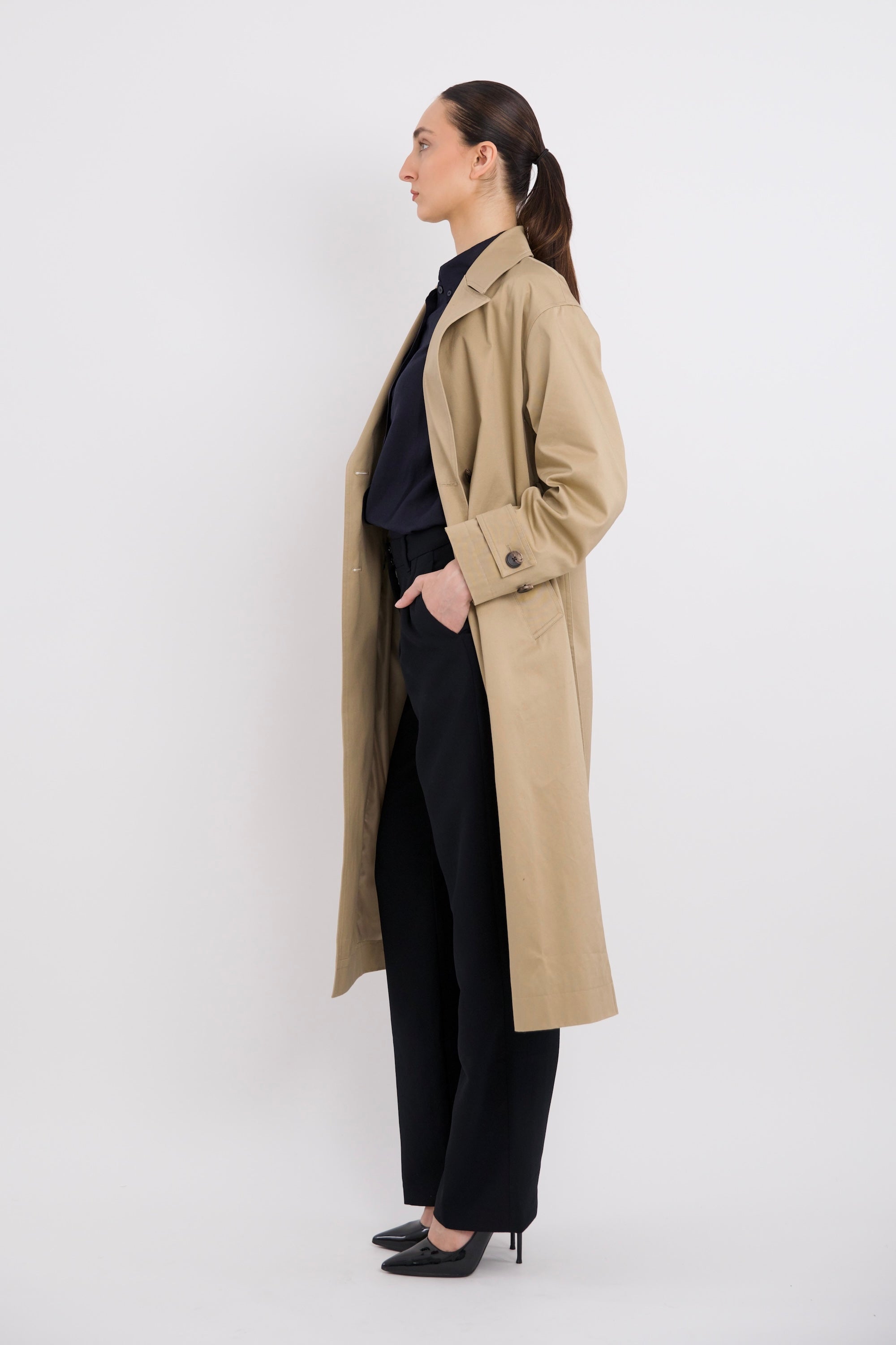 Maxi Length Oversized Trench Coat orolay #color_khaki