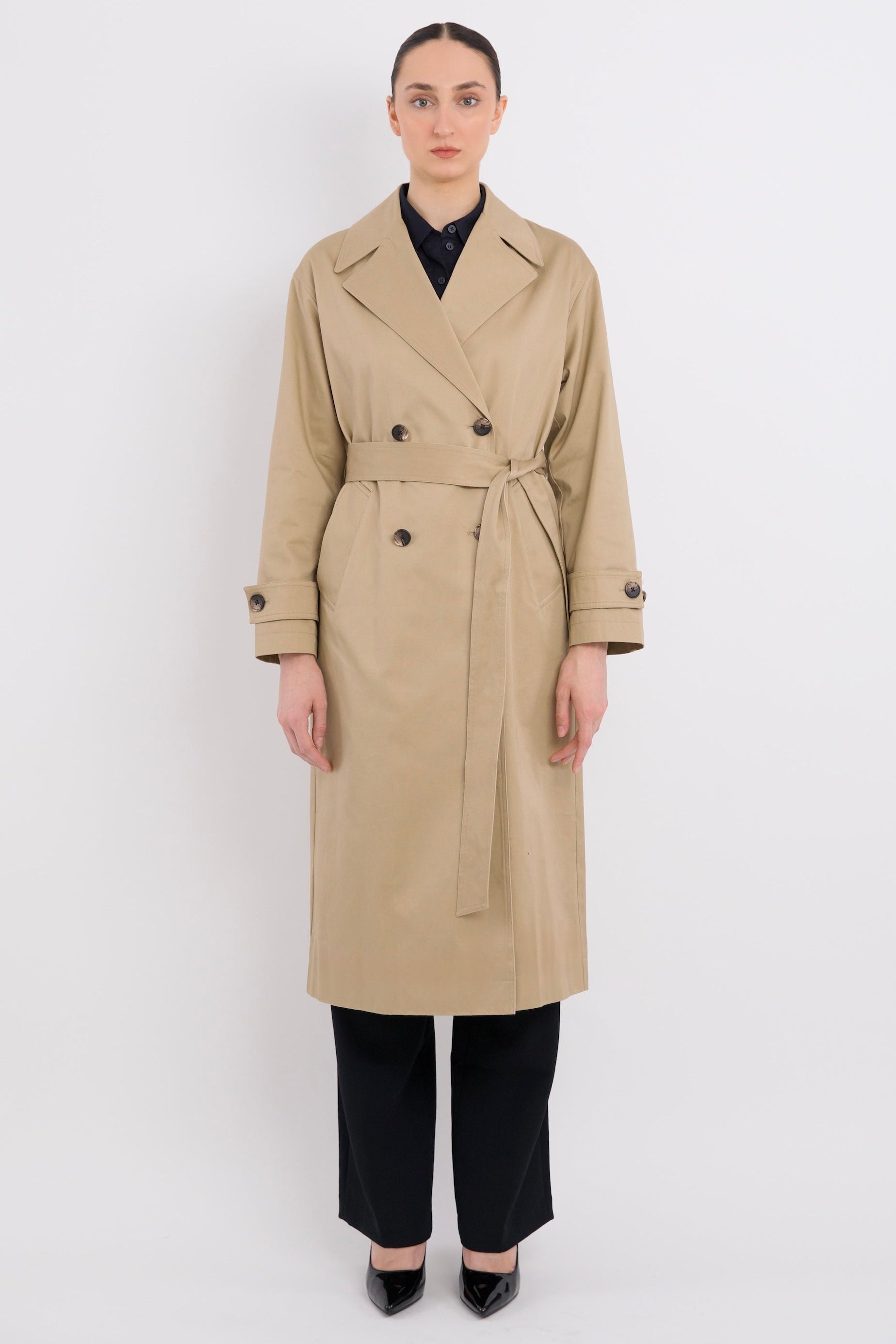 Maxi Length Oversized Trench Coat orolay #color_khaki