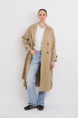 Maxi Length Oversized Trench Coat orolay #color_khaki