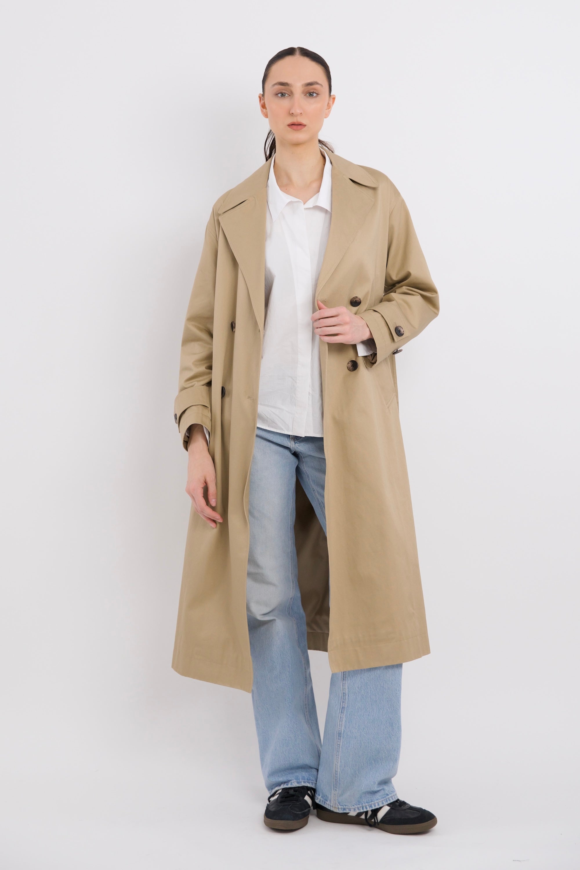 Maxi Length Oversized Trench Coat orolay #color_khaki