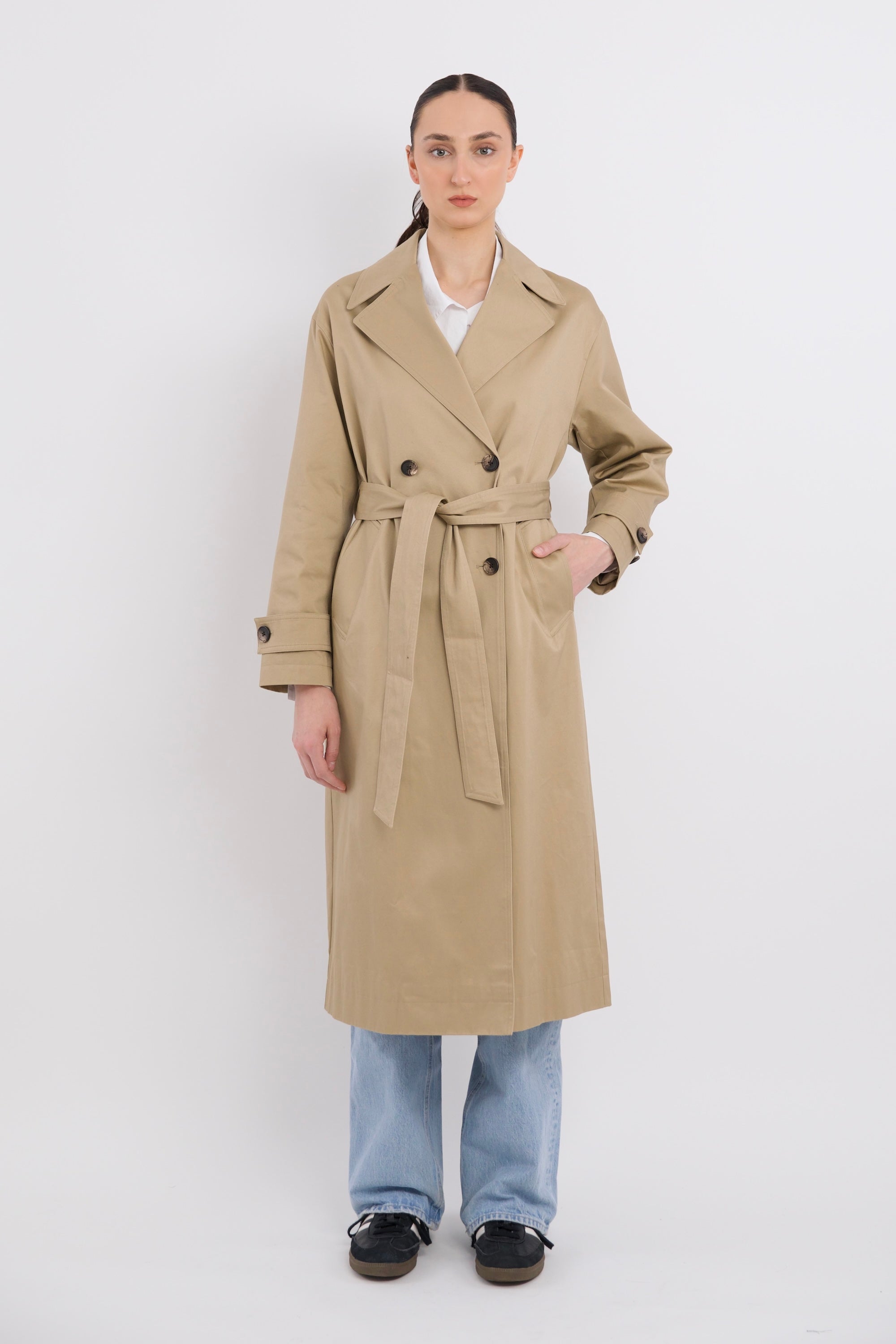 Maxi Length Oversized Trench Coat orolay #color_khaki