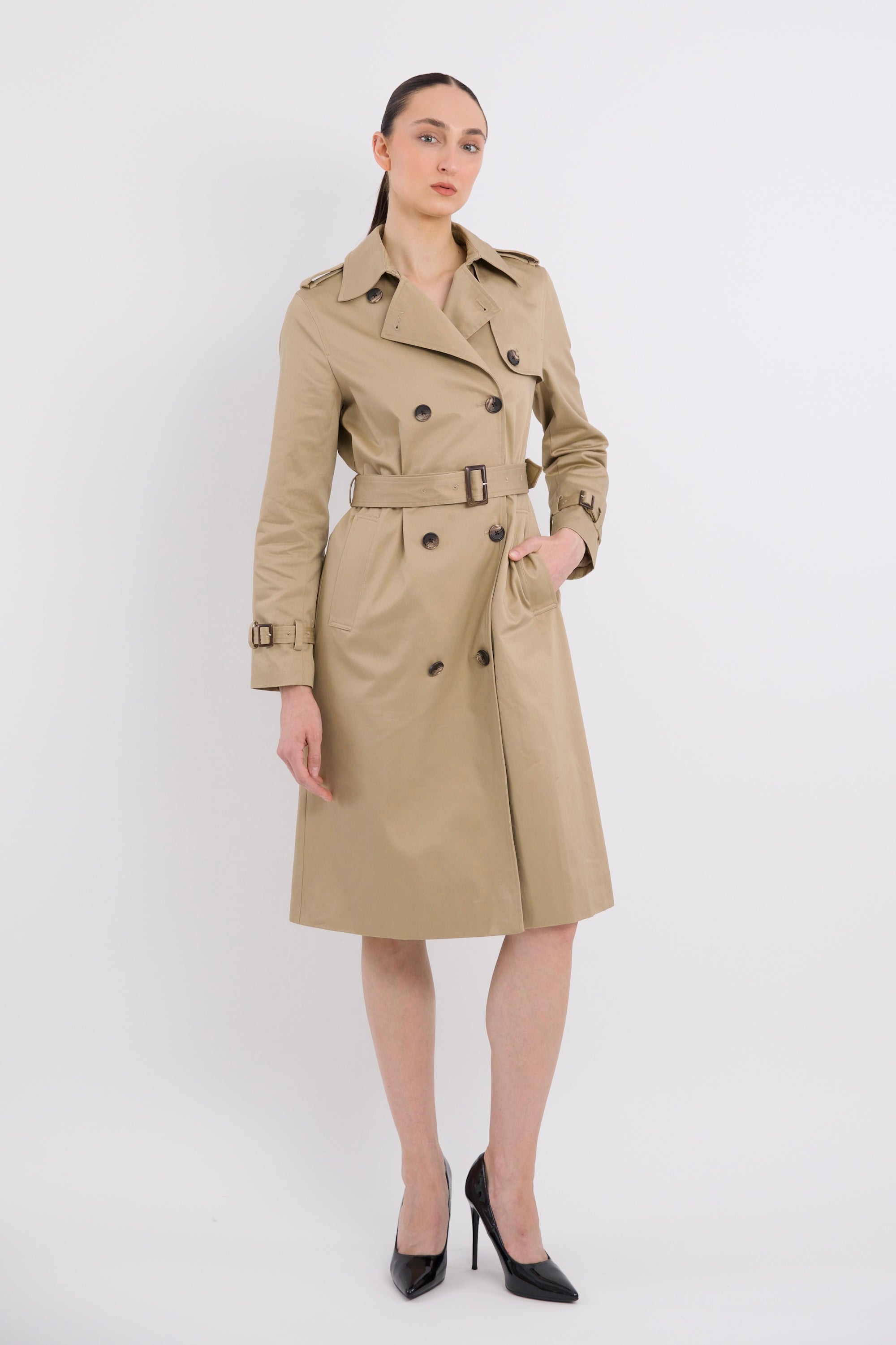 Maxi Length Classic Trench Coat Orolay #color_Khaki